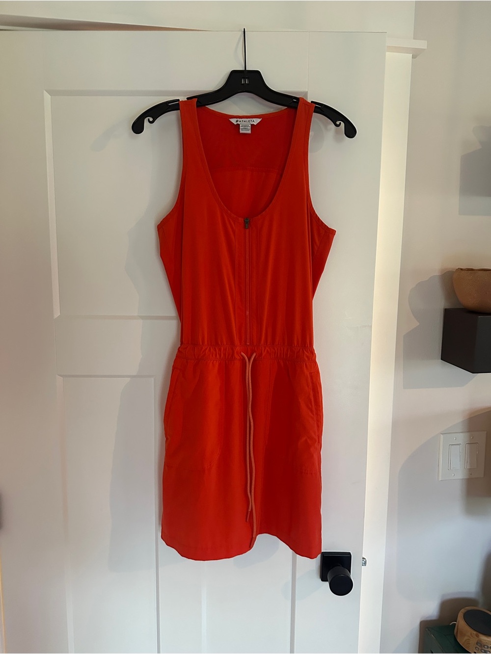 Athleta Bright Orange Zip-Front Drawstring Mini Dress - Picture 1 of 4